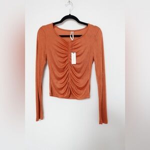Anthropologie NWT Ruched Long Sleeve Top - Rust Orange - Size Medium